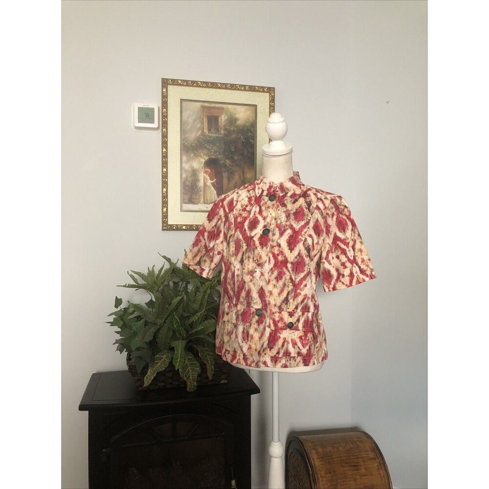 Chico’s Women‎ Short Sleeve Blouse Tie Dye Printed Size 0 Open Front 3 Button